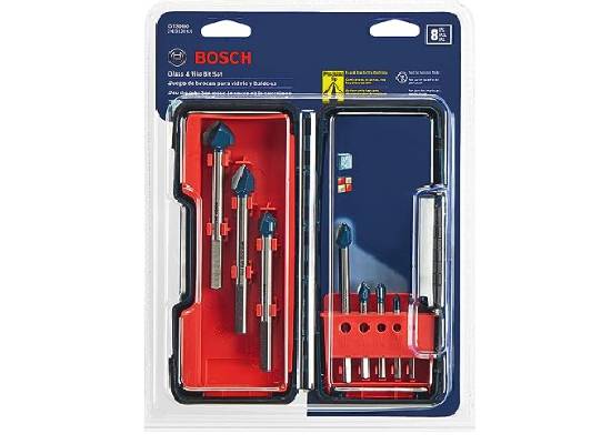 BOSCH GT3000 8-Piece Glass and Tile Carbide Hammer Drill Bits Assorted Set with Included Storage Case for Fast Drilling in Glass and Tile, Easy Application with No Water Required