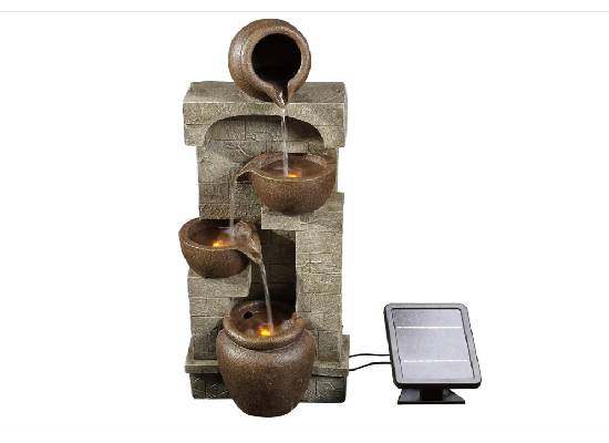 Teamson Home 28 in. Cascading Bowls and Stacked Stones LED Outdoor Water Fountain